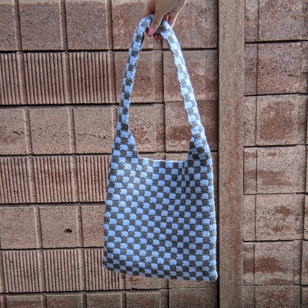 Handmade crochet checkered bag